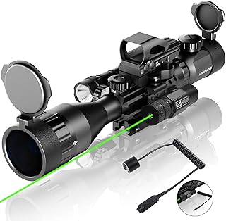 4-16x50AO Rifle Scope Combo Red/Green Dual Illuminated with Green Laser 4 Holographic Reticle Red Dot 5Modes Flashlight for Rail Mount - YINPOM