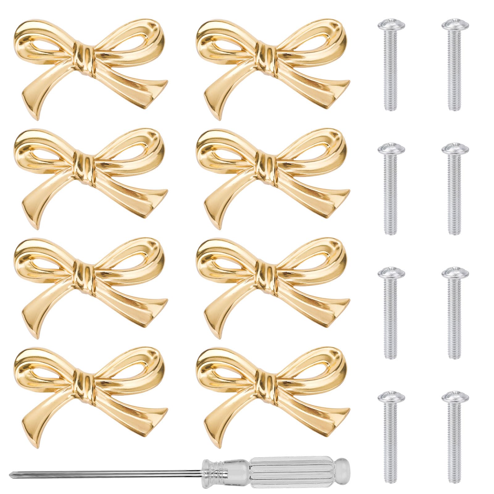 Gosknor 8 Pomelli per Mobili a Forma di Fiocco Grande con Cacciavite e Viti, Maniglie Decorative Cassetti a Forma di Fiocco Dorato Vintage per Mobili da Cucina Armadi Cassettiere e Cassetti