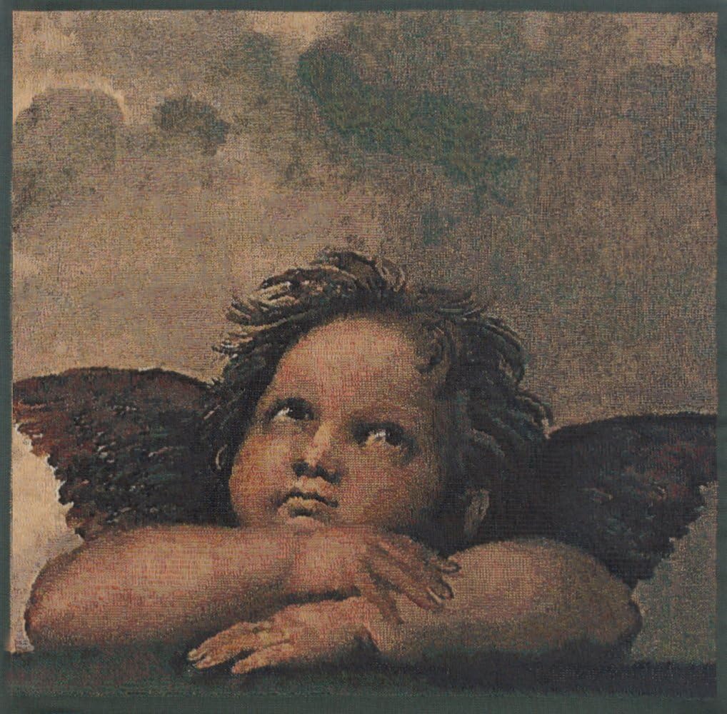 C Charlotte Home Furnishings Inc Angels by Raffael Right Belgian Tapestry Cushion - 17 in. x 17 in. Cotton by Raphael