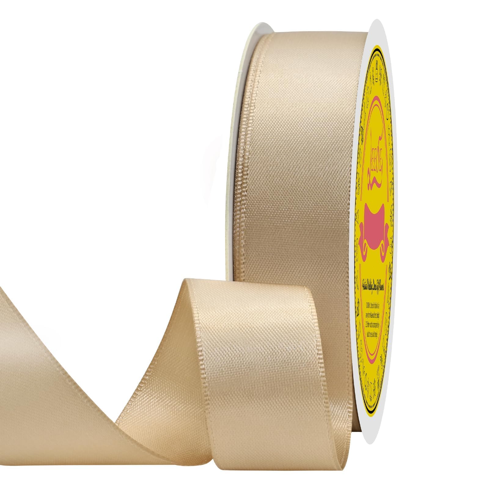 Double Face Tan Satin Ribbon 7/8 inch X 25 Yards Polyester Tan Ribbon for Gift Wrapping Very Suitable for Weddings Party Hair Bow Invitation Decorations and More