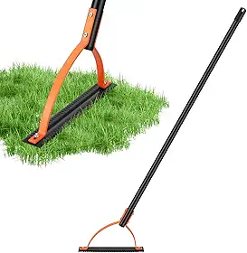 BlumWay Cortador de grama de 152 cm com lâmina de aço afiada serrilhada de dois gumes, ferramenta de corte de ervas daninhas, atacador manual de ervas daninhas, chicote de grama, ferramenta de remoção