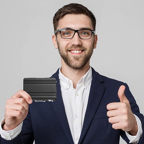 Miniatura 5 de Oudain Maleta para tarjetas de visita de aluminio, 2 unidades, con bolsillo impermeable, para hombres, organizador de identificación, maletín de