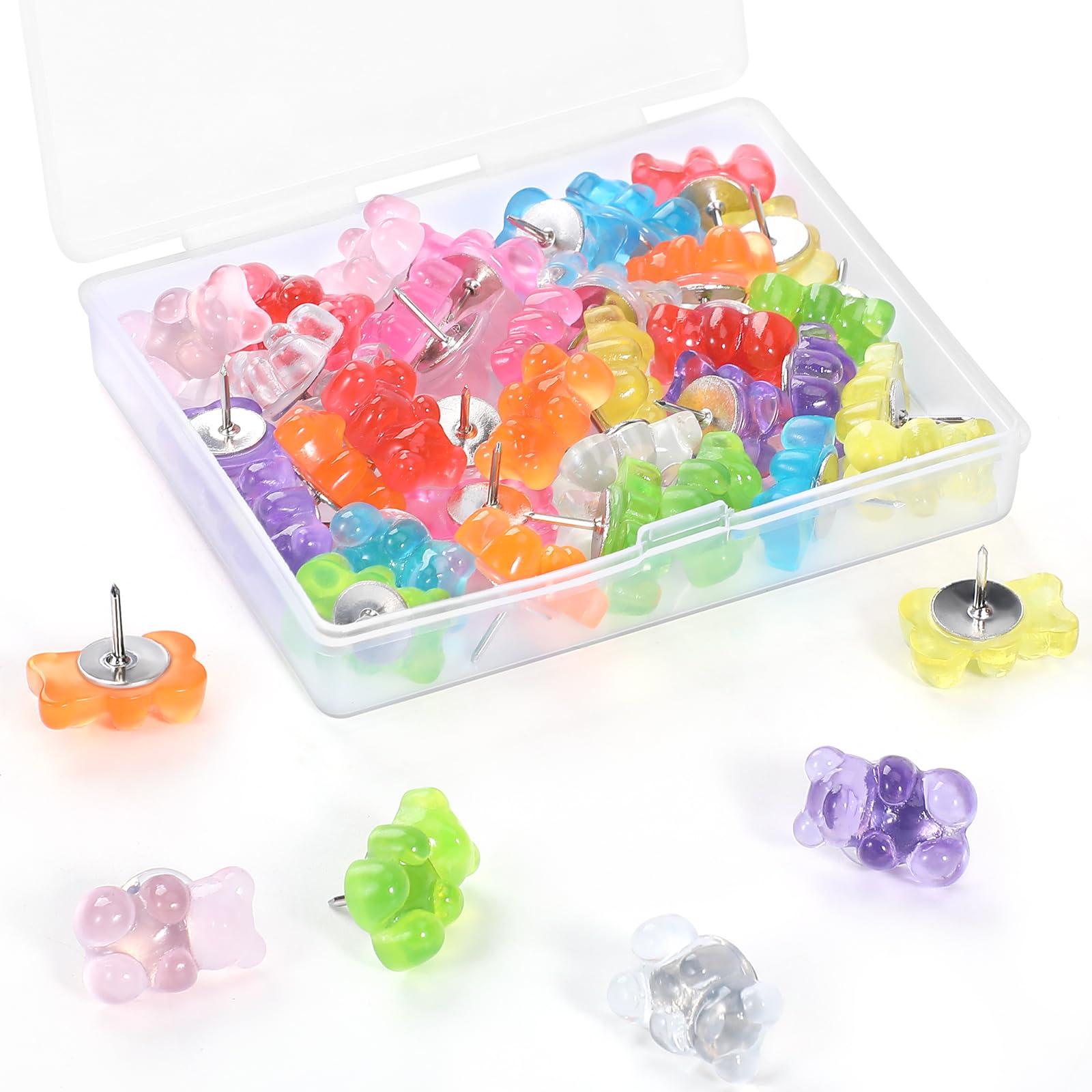 GOOLADA 36 Pieces 9 Colors Fun Push Pins, Cute Bears Push Pins, Decorative Thumb Tacks, Bears Thumbtacks for Corkboard, Bulletin Board, Wall Hanging
