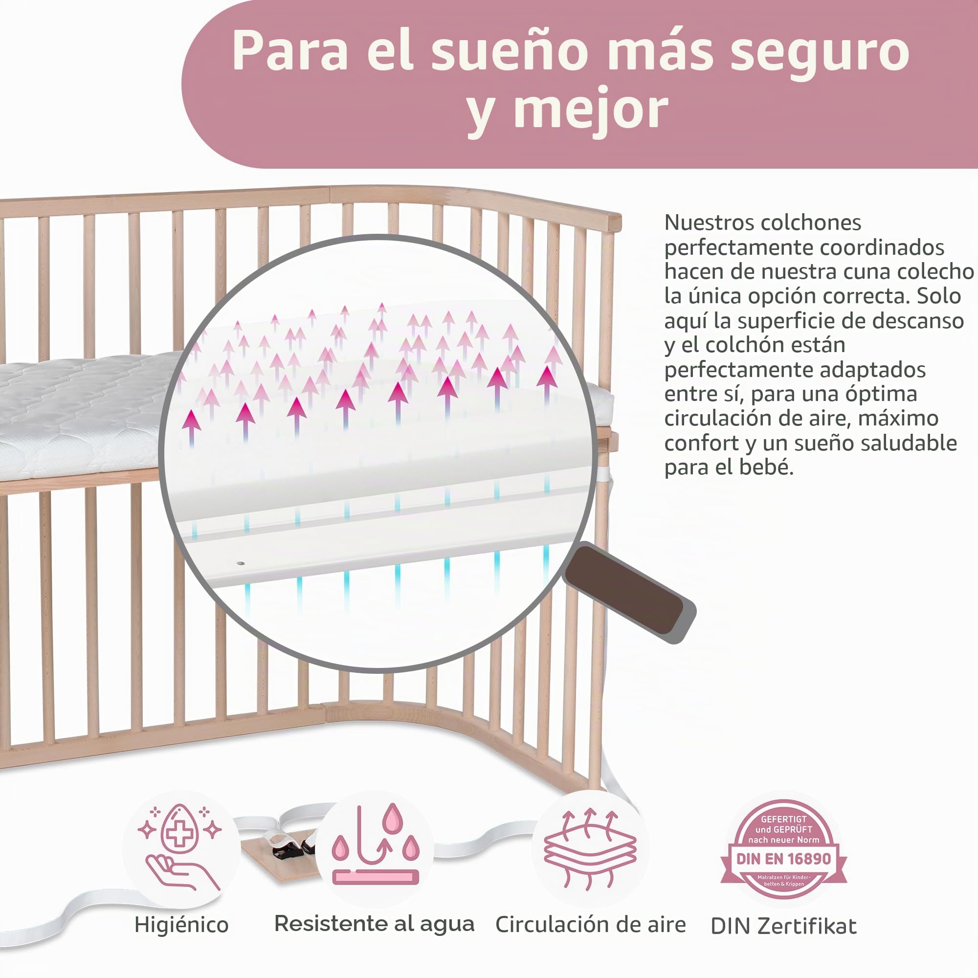 babybay Boxspring XXL - Cuna auxiliar de madera de haya maciza/cama infantil altura regulable y respetuosa con el medio ambiente/Cuna de bebé creciente (sin tratar)