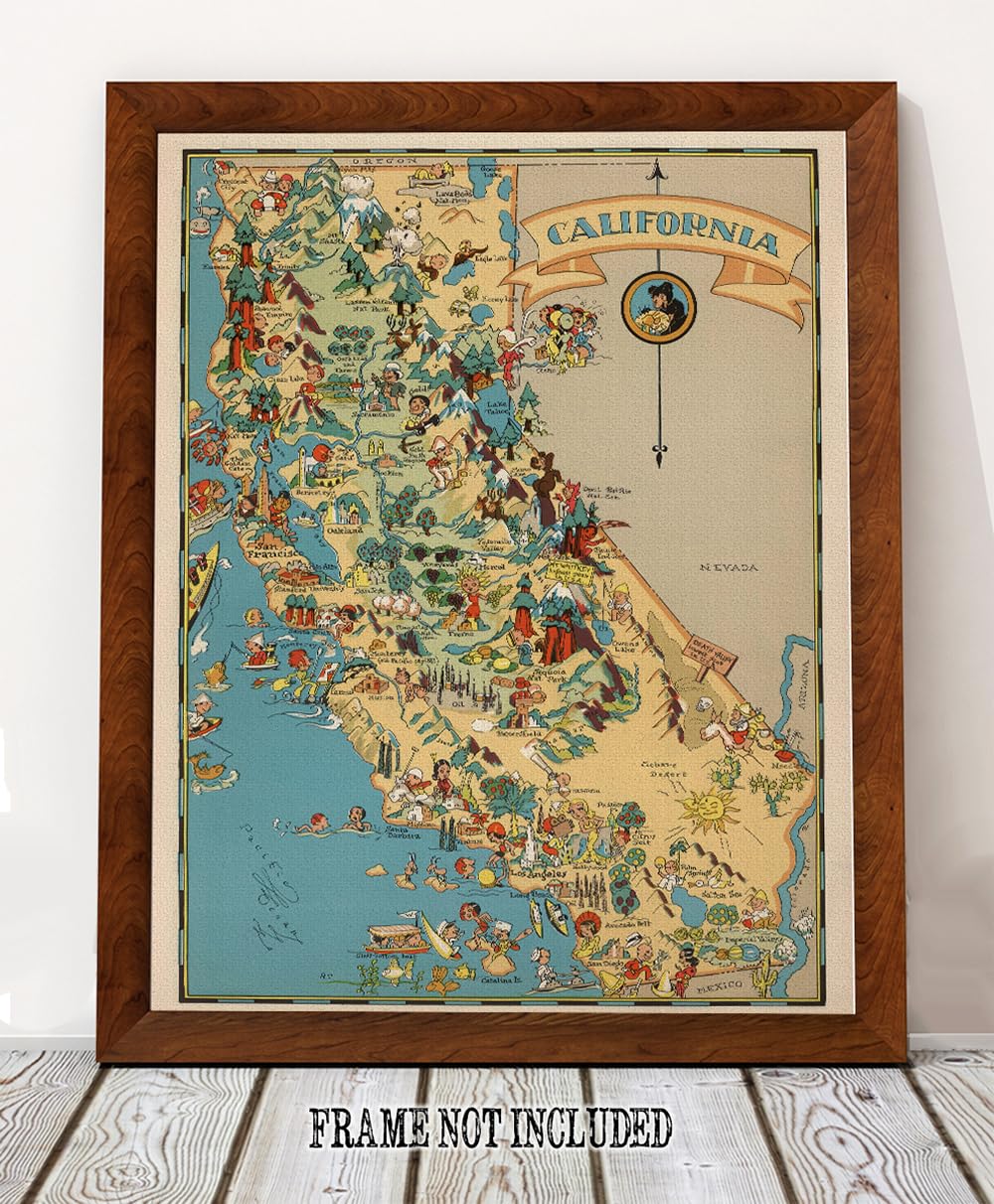 Amazon.com: California Landmarks Illustrated Map 16x20 Unframed