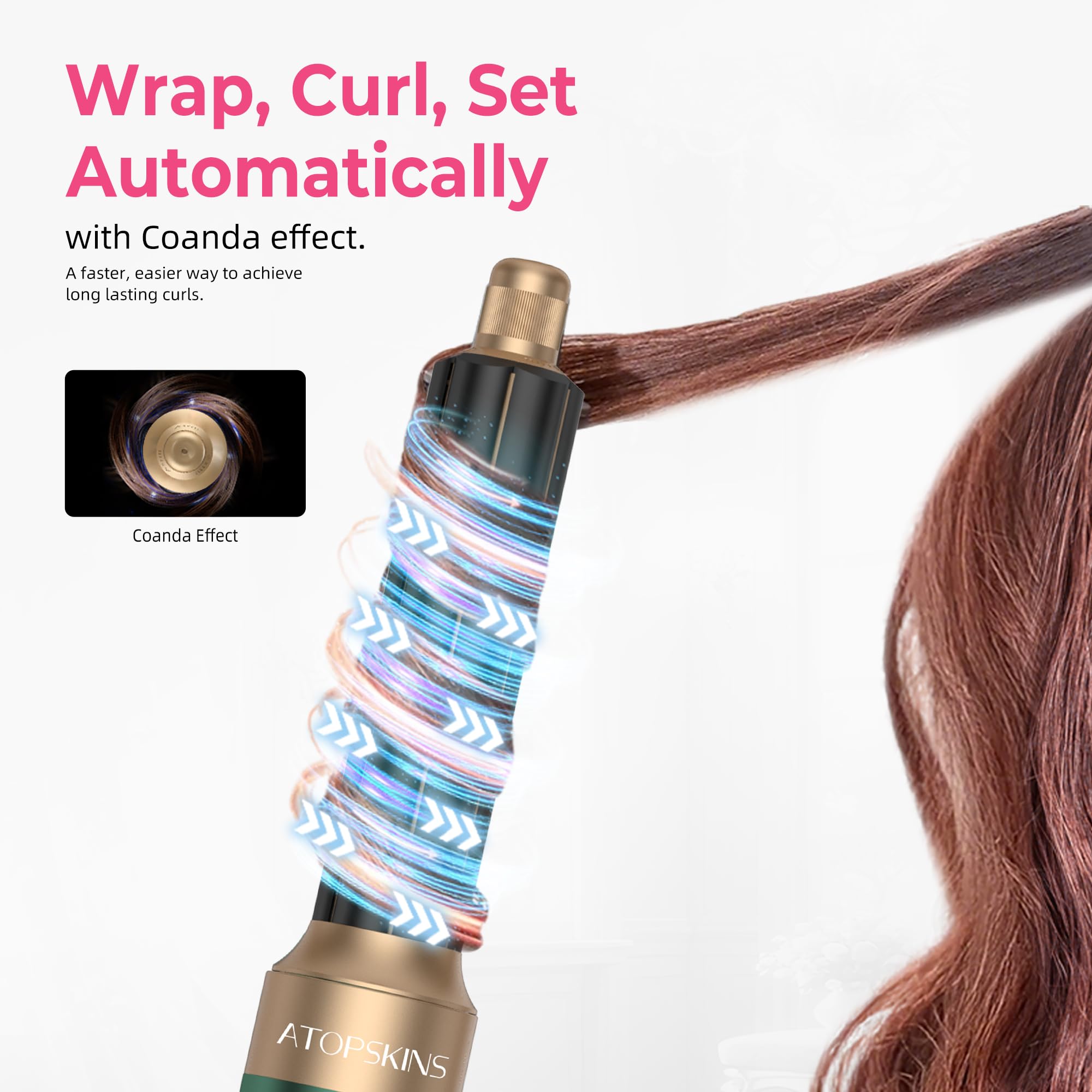 Atopskins Hairstyler Warmluftbürste 7 in 1 Airstyler set,110000 RPM Ionen Haartrockner Set mit Föhn,Luftstrom Rundbürsten Föhnbürste, Lockenstab,Glättbürste,für Haar Volumen, Glätten,Locken und Föhnen