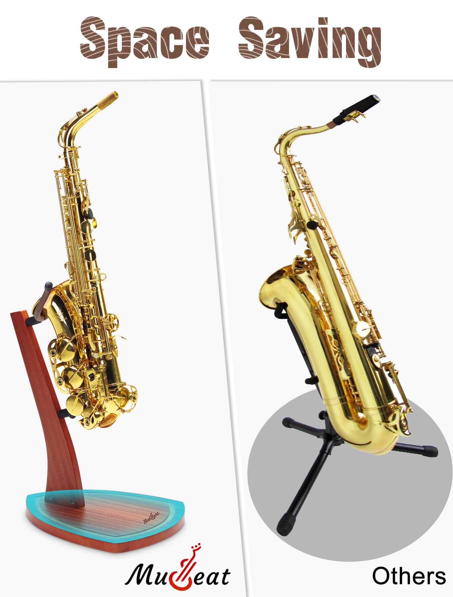 Supporto per sassofono, supporto per saxofono contralto e sax tenore, in legno di mogano con gioghi in morbido silicone, supporto per sassofono tenore realizzato a mano in legno per casa e