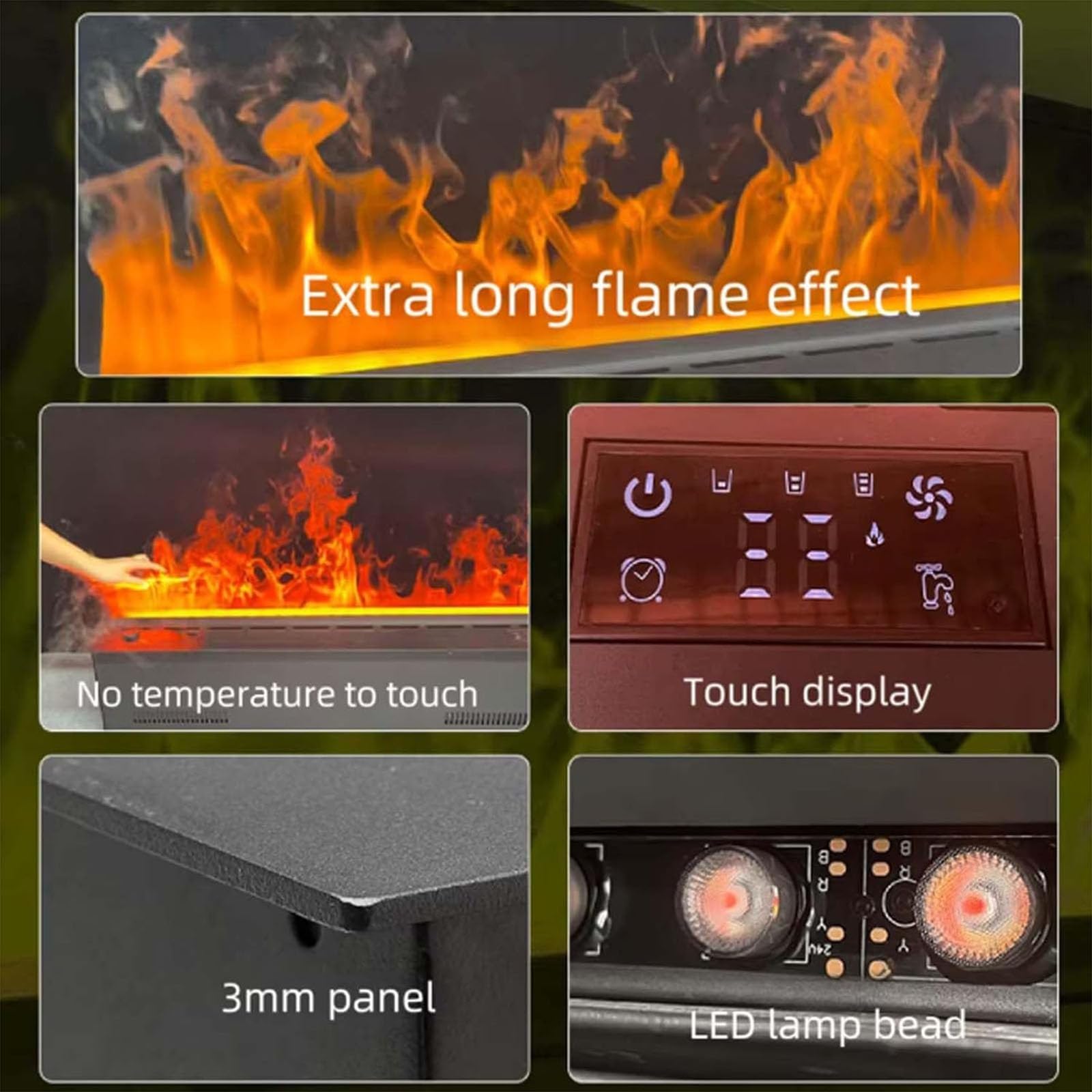 Dekorativer Automatisch Wasserdampf Kamin Luftbefeuchter Mit 3D ZerstäUbungsflamme Touch Fernbedienung Automatische WasserfüLlung FüR Den Innenbereich Café Bar,01,120cm/47.2in