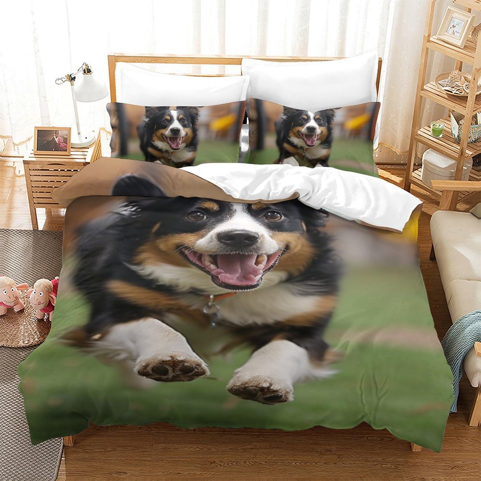Housse de couette ado motif chien 3D en microfibre, cadeau lit enfant