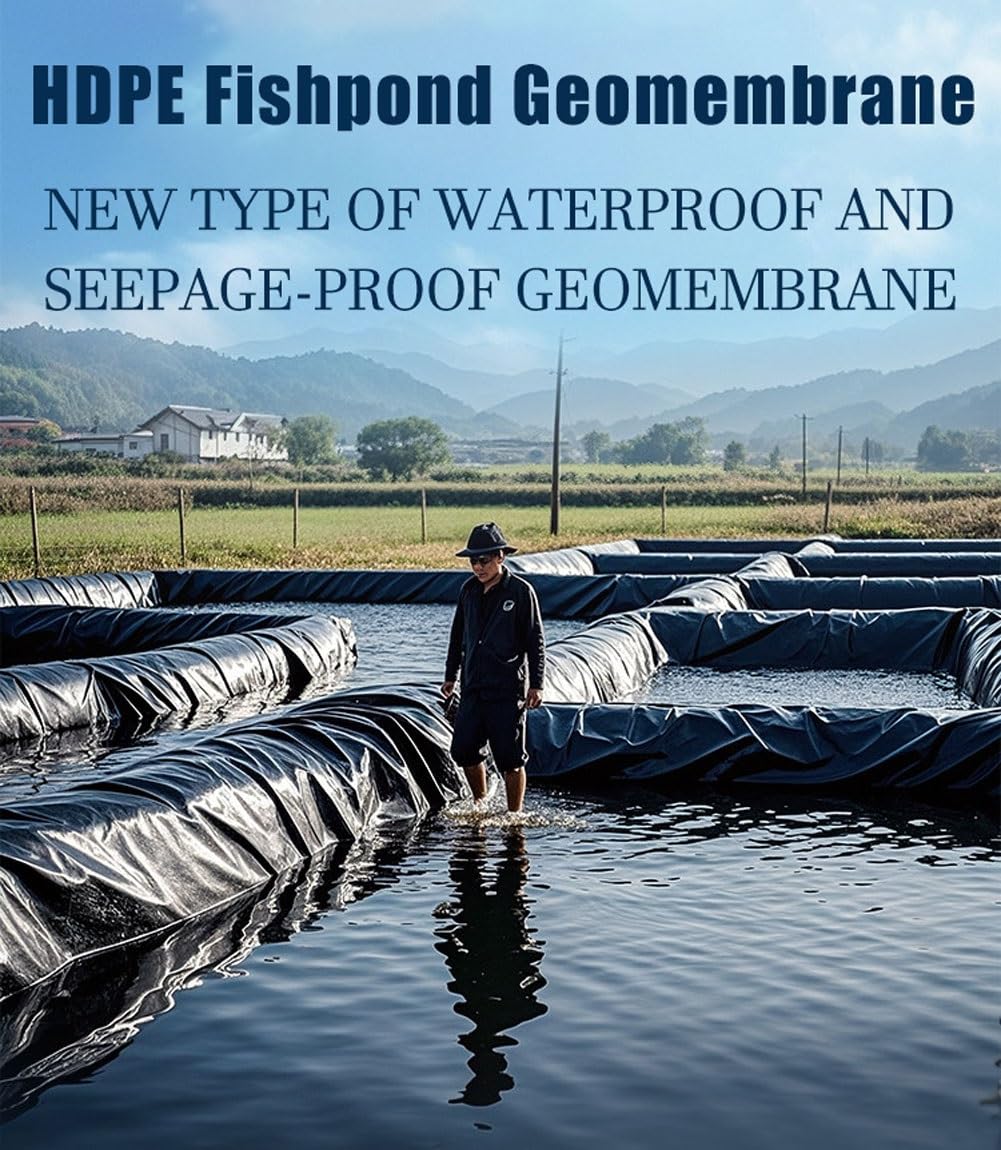 Telo per Laghetto Esterno in HDPE, Spessore 0,2 mm, Telo Nero Pieghevole per Laghetto di Grandi, Rivestimento Impermeabile Resistente agli Strappi per Acquacoltura(10x20m)