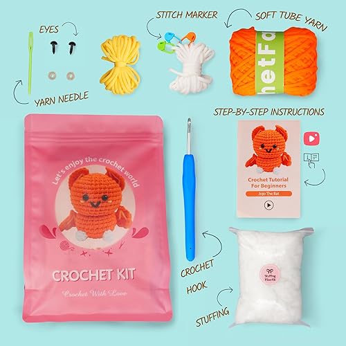 Miniatura 3 de Kit de ganchillo para principiantes, kit de iniciación para aprender a ganchillo, con hilo suave fácil, tutorial en video paso a paso, juego de kits