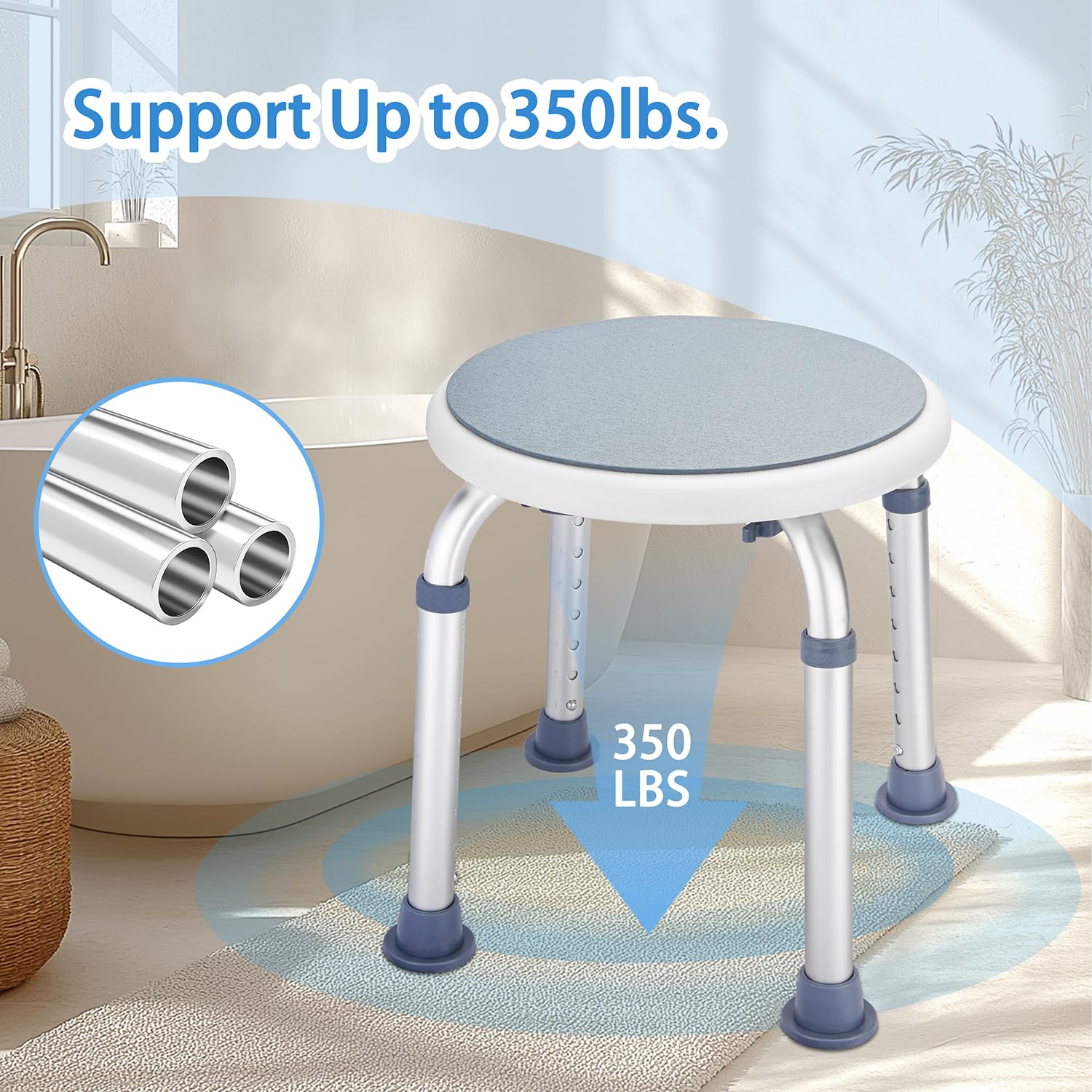 Asiento giratorio plegable y ajustable para baño, bañera, silla de ducha, taburete para ancianos y discapacitados, banco de transferencia de bañera para personas mayores para ducha interior (gris,