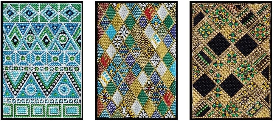 3 Pack A5 Diamond Art Painting Notebook Leather Cover with Special Shaped Diamond Drill 50 Sheets DIY Diamond Art 5D Cross Stitch Journal Book Blank Paper(Rhombus Shape Pattern)