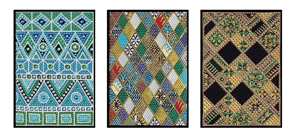 3 Pack A5 Diamond Art Painting Notebook Leather Cover with Special Shaped Diamond Drill 50 Sheets DIY Diamond Art 5D Cross Stitch Journal Book Blank Paper(Rhombus Shape Pattern)