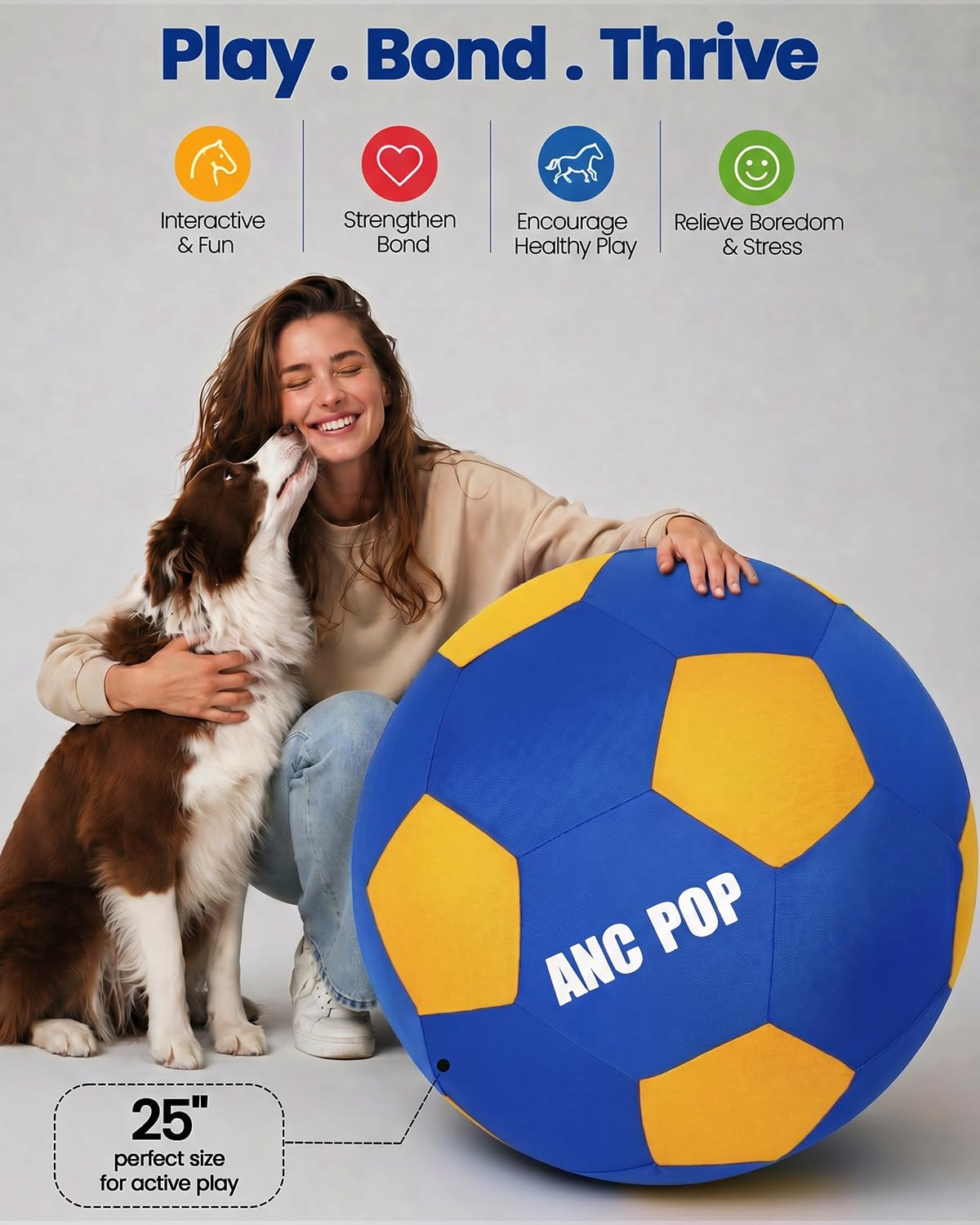 ANC POP Palla da pastore per cavalli da pastore da 63,5 cm, Mega palline da pastore con pompa a mano, palla da calcio da allenamento per cavalli, blu e giallo