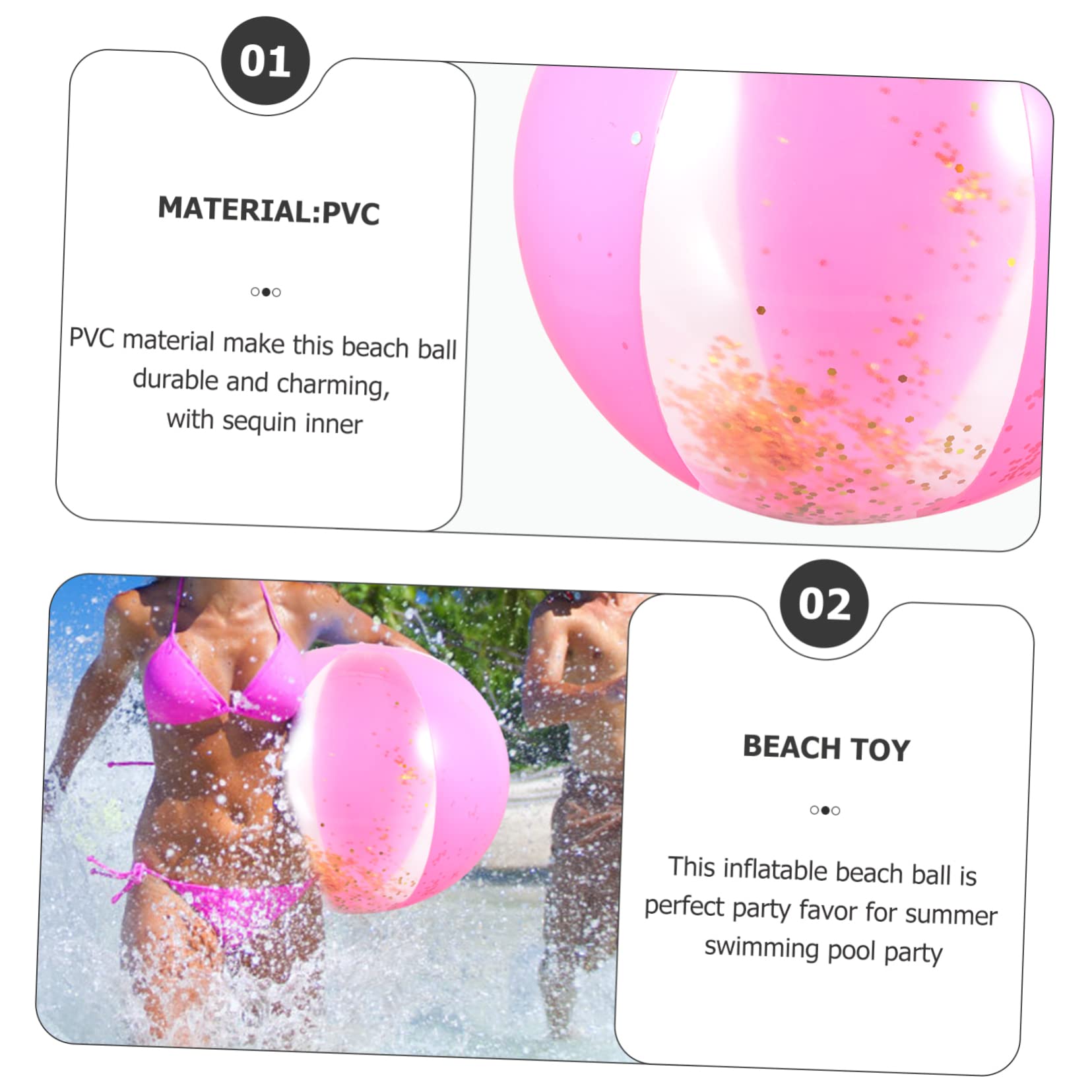 HOOTNEE 3Pcs Glitter Sequin Beach Balls Inflatable Pool Balls for Adults for Summer Parties Pool Fun and Beach Activities Design