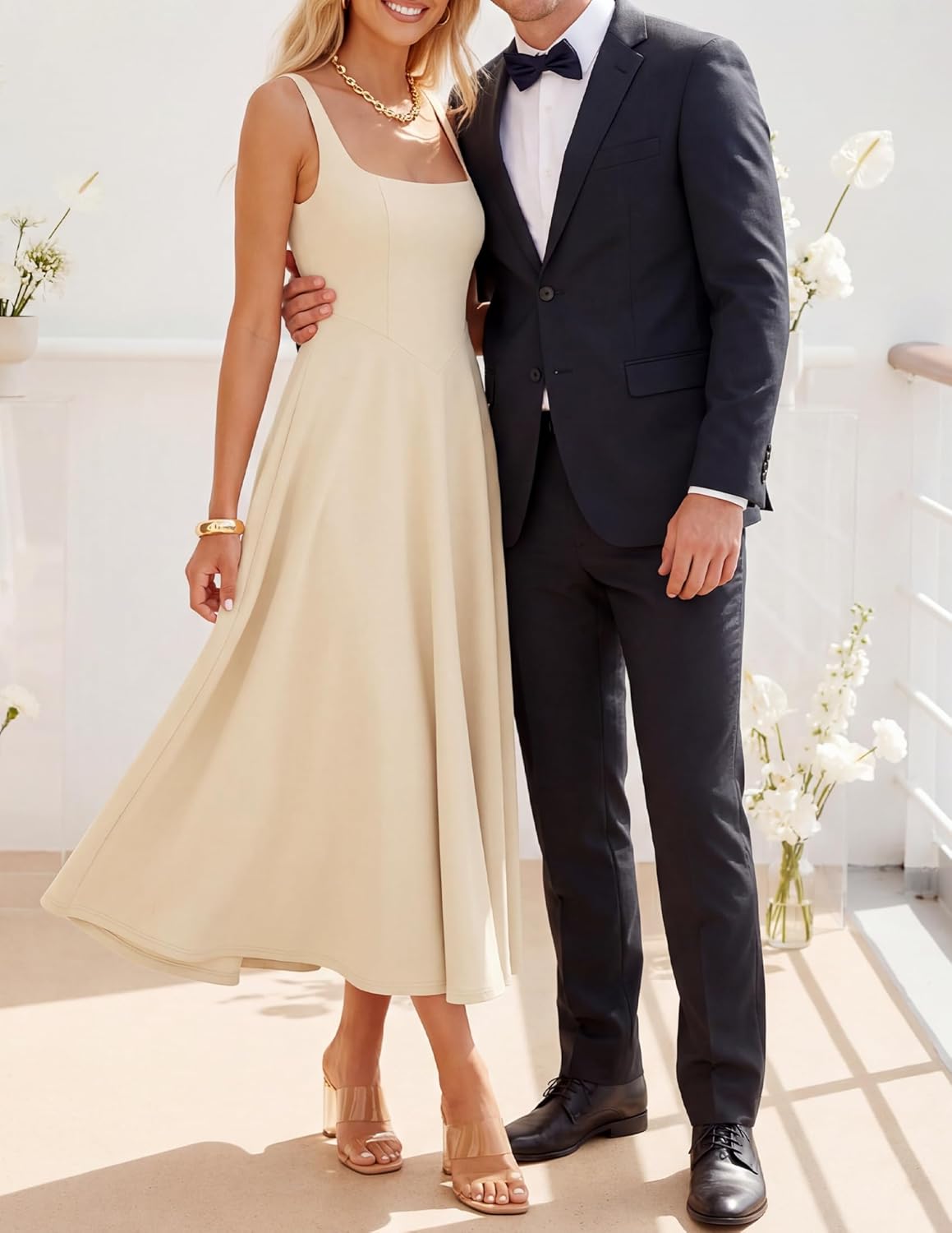 ZESICA Women‘s 2026 Summer Sleeveless Midi Dress Square Neck Flowy A Line Casual Beach Vacation Long Dresses with Pockets - Image 3