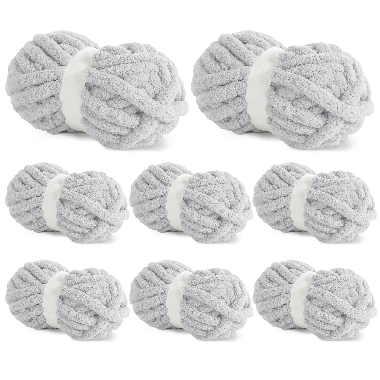 Balapet 8 Balls Chenille Yarn for Crochet and Knitting 82 ft, 8 oz Each Ball Thick Fluffy Chenille Yarn for Crafts, Weaving, Blankets - Smoke Grey — image 1