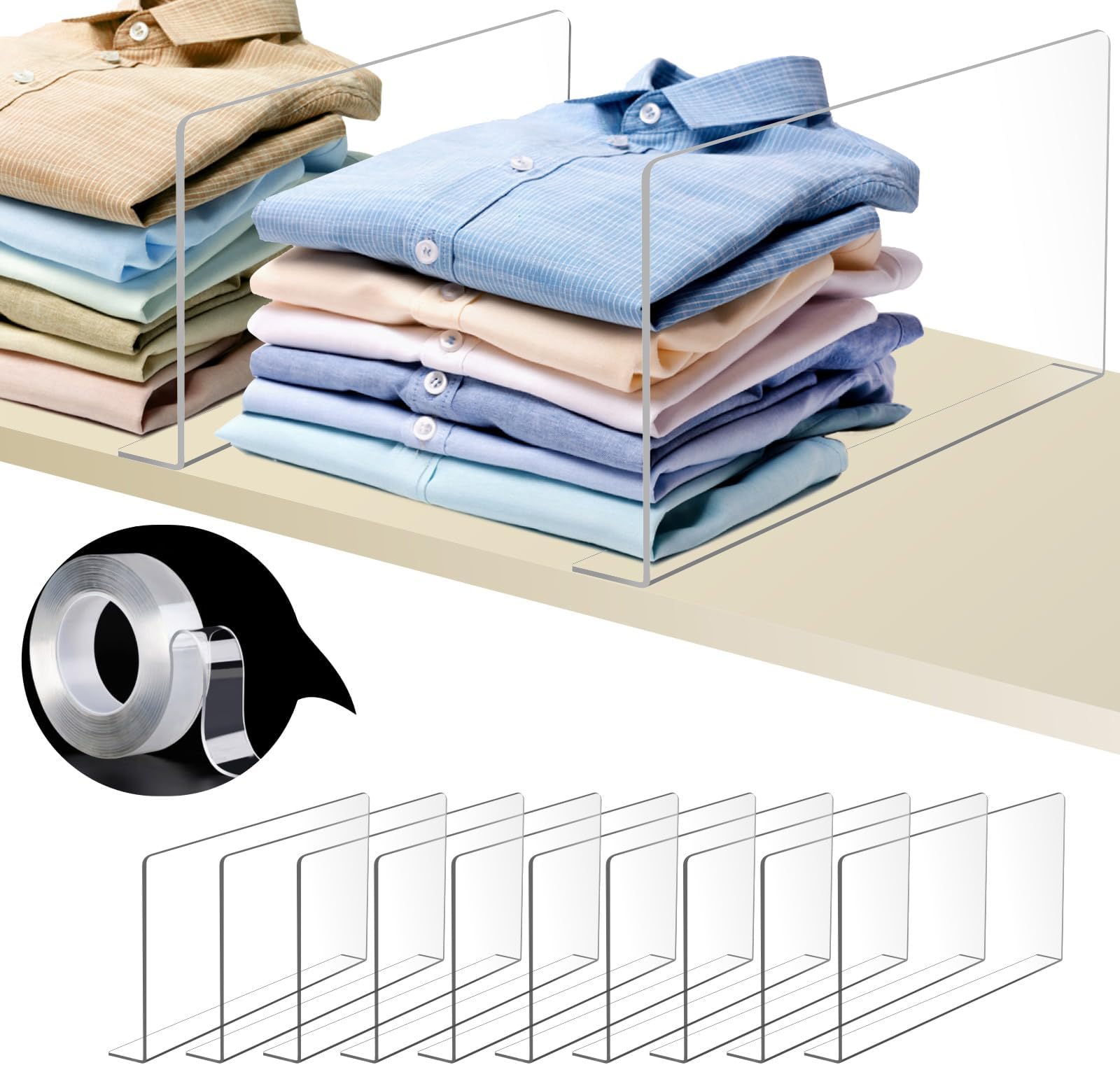 MIVERYEA Acrylic Shelf Dividers, Clear Shelf Divider for