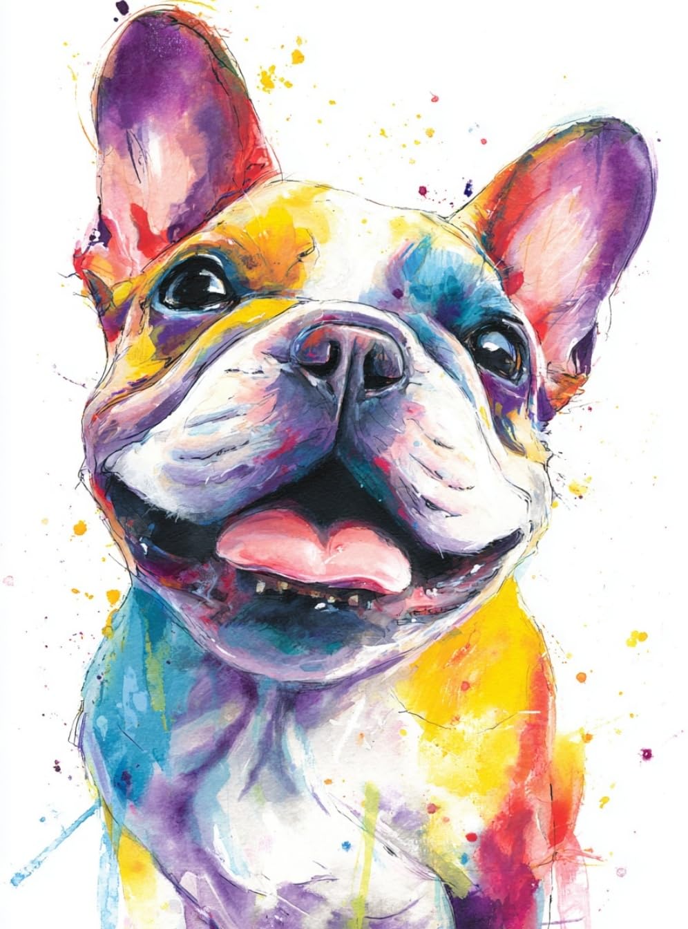 WANGWANGMIAO Paint by Number for Adults,Colorful French Bulldog Adult Painting by Numbers Canvas Kits, DIY Acrylic Oil Paints for Home Wall Decor Gift 16x20inch，with Frame
