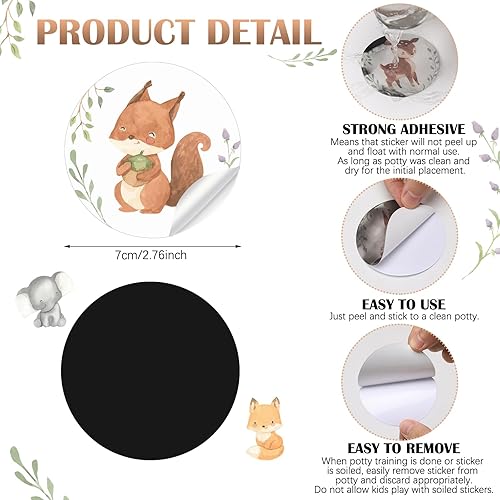 Vista 30 de Geyee 24 calcomanías de entrenamiento para ir al baño, calcomanías reutilizables para orinar en el inodoro, calcomanías reutilizables que cambian