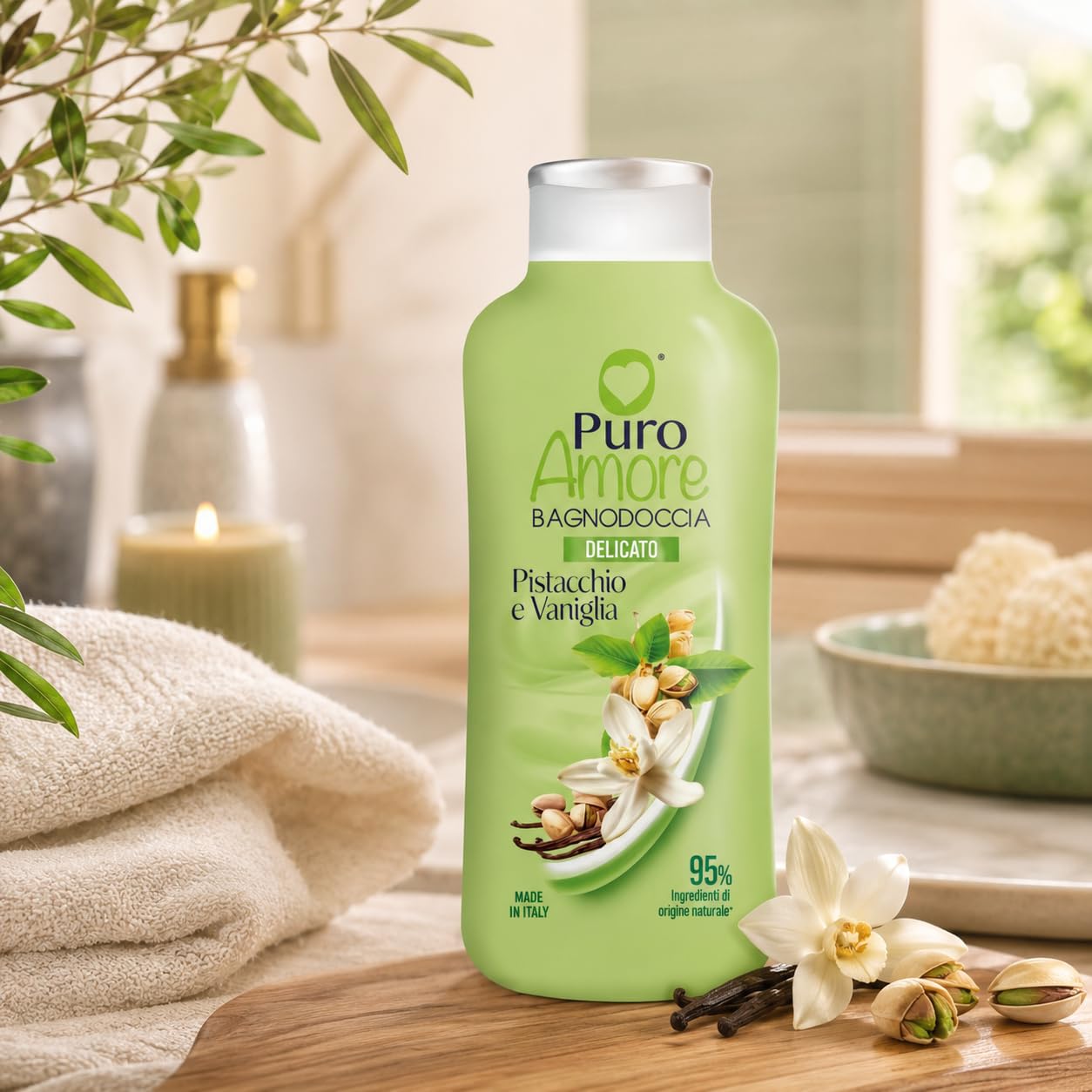 Bagnodoccia Delicato Pistacchio e Vaniglia 650 ml, Profumazione Dolce e Avvolgente, 95% Ingredienti di Origine Naturale, Made in Italy, Varianti 3 Pezzi 6 Pezzi 12 Pezzi (12 x 650 ml)