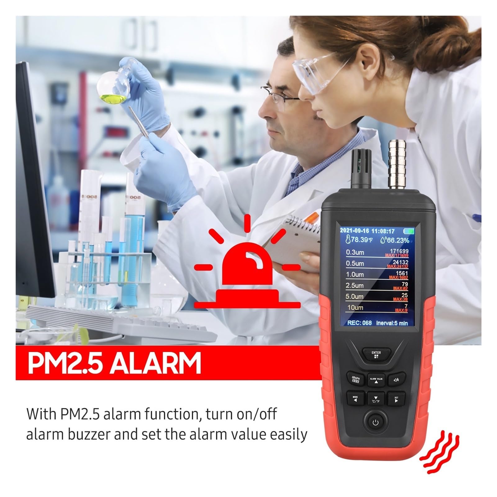PM0.3/0.5/1/2.5/5/10 PM2.5 Misuratore di qualità dell'aria esterna Contatore particelle polvere for esterni Rilevamento a sei canali Per cucina e camper