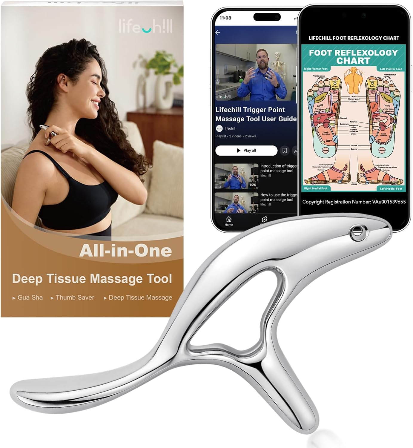 lifechill Trigger Point Massage Tool for Deep Tissue Massage & Gua Sha, Muscle Scraper Tool for Full Body Pain Relief, Thumb Saver Acupressure Tool, FSA HSA Eligible lifechill Trigger Point Massage Tool for Deep Tissue Massage & Gua Sha, Muscle Scraper Tool for Full Body Pain Relief, Thumb Saver Acupressure Tool, FSA HSA Eligible