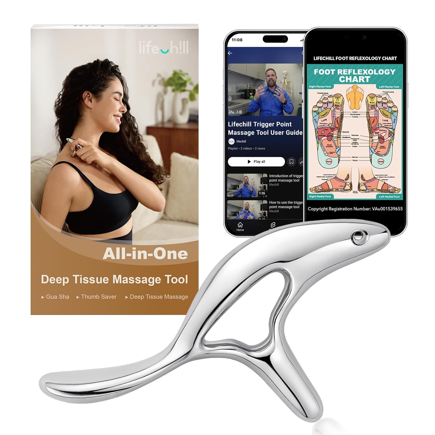 lifechill Trigger Point Massage Tool for Deep Tissue Massage Gua Sha HSA Muscle Scraper Tool for Full Body