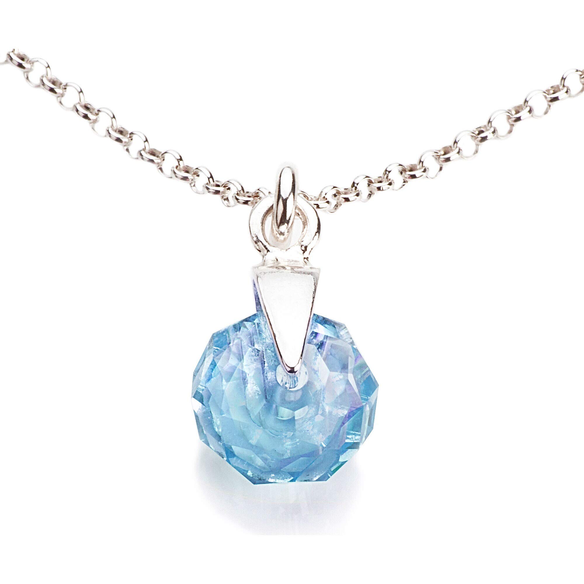 Ah! Jewellery® 8mm Aquamarine Briolette Crystals from Swarovski® Pendant Necklace. Solid Sterling Silver, Stamped 925. 45cm Chain Included.