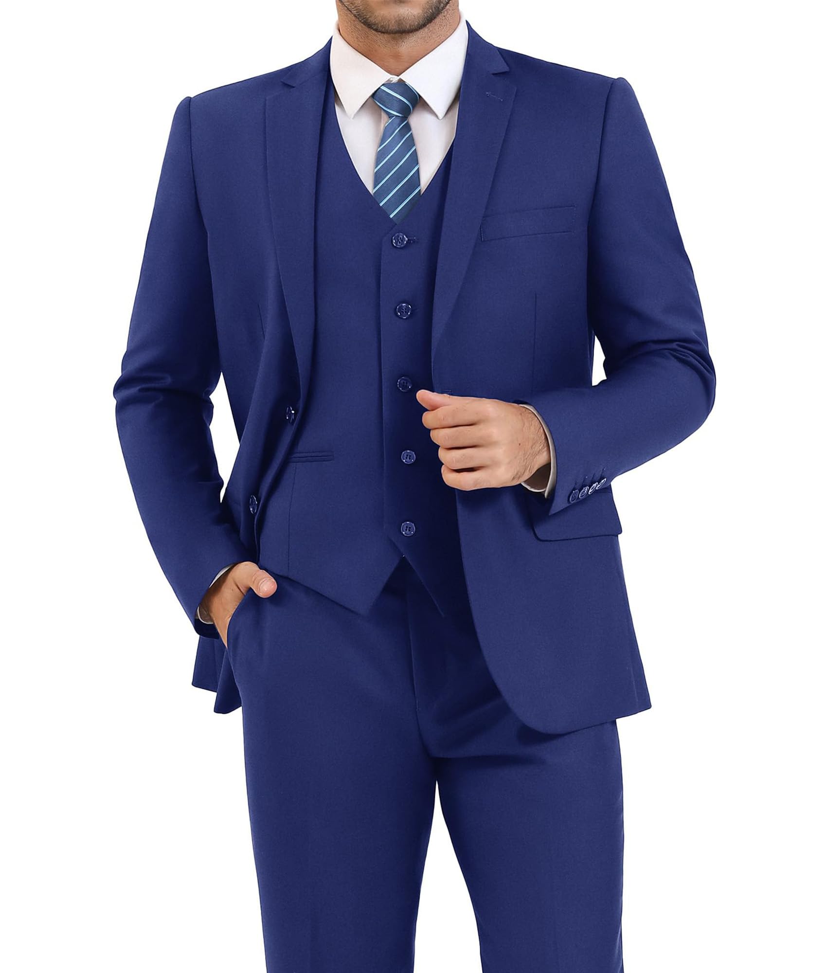 LUPURTY - Traje de 3 piezas para hombre, ajustado, traje para negocios, boda, fiesta, 2 botones, blazer de esmoquin, chaqueta, chaleco y pantalones