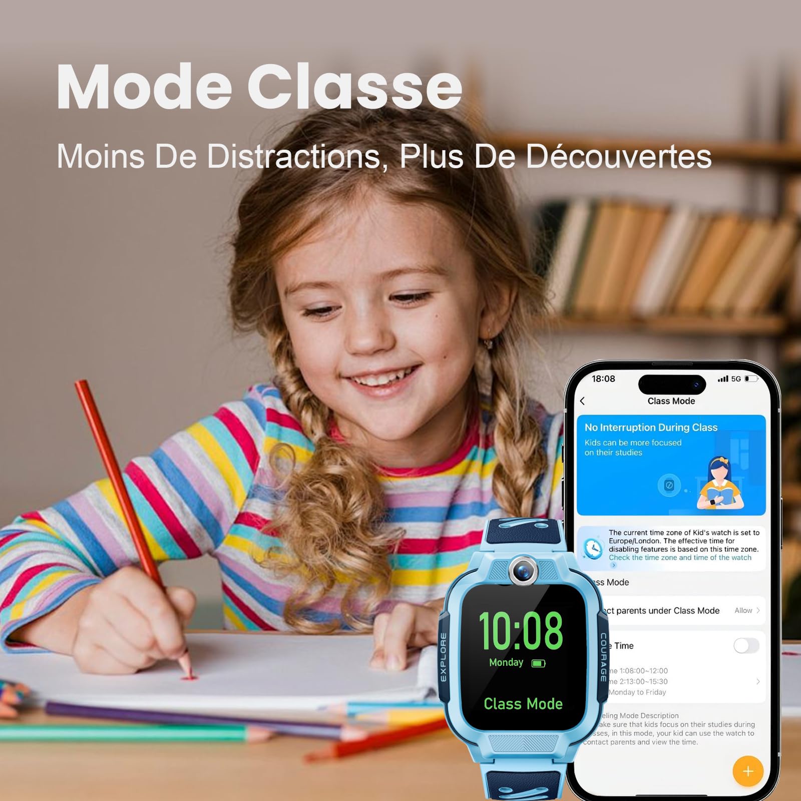 imoo Z3 Montre Connectée Enfant GPS, Montre Intelligente Enfant Carte Sim & 4G, Téléphone & Appel Vidéo, IP68 Étanche, SOS, Podometre, Mode Classe-Smartwatch Enfant Cadeau Fille Garçon - Bleu