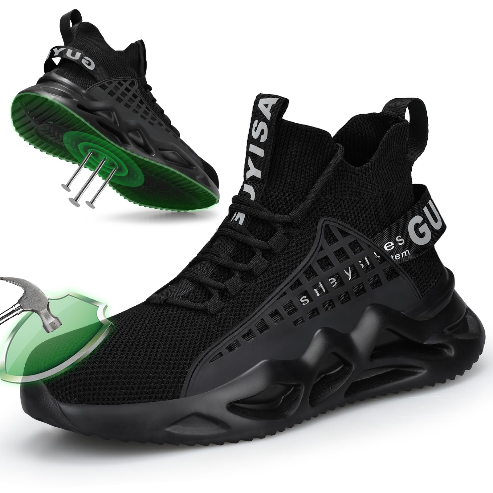 KGJIANDA Steel Toe Shoes for Men Comfortable Work Shoes Safety Indestructible Puncture Proof Lightweight Steel Toe Sneakers Construction Work Utility Footwear Construction Industrial Sneakers, 0202