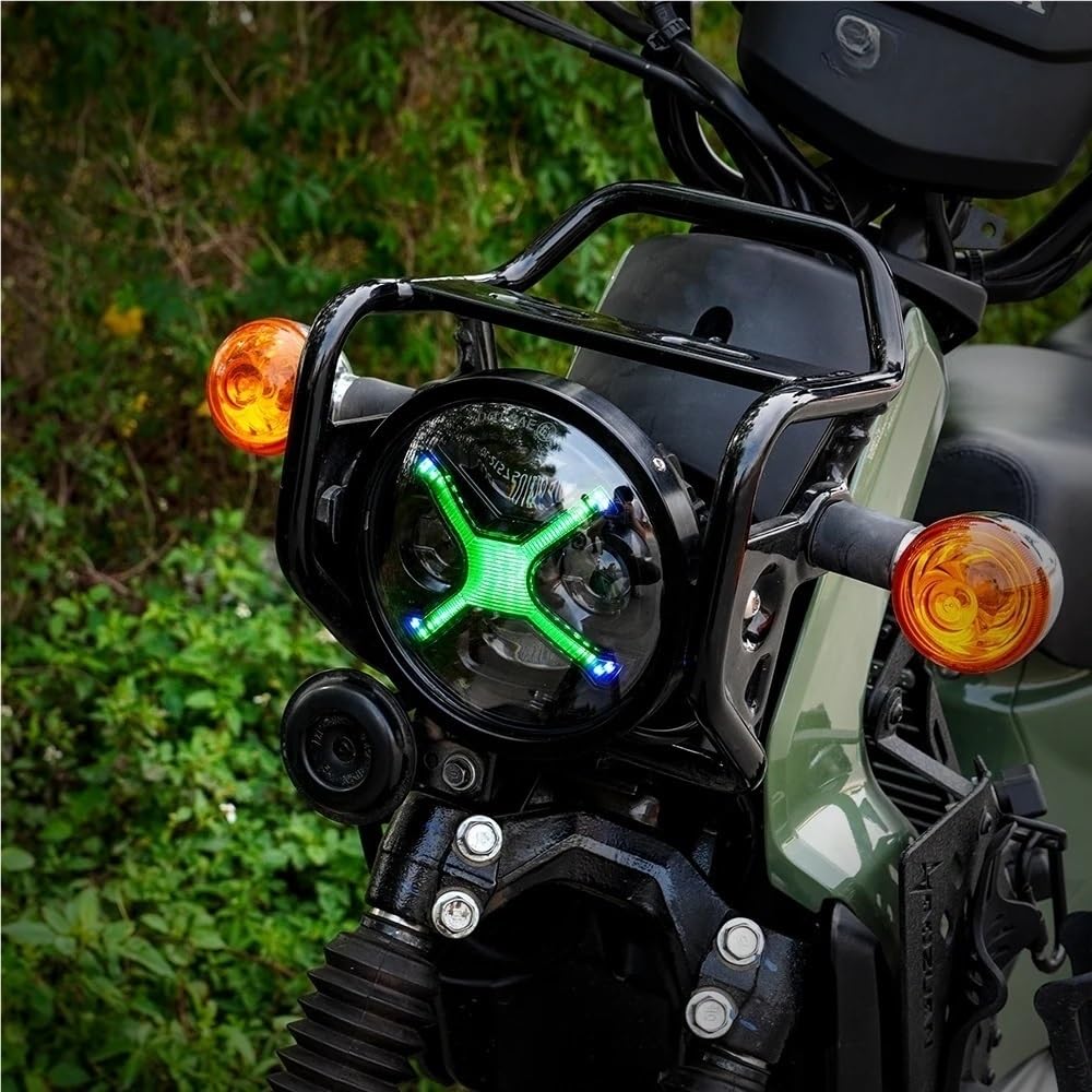 Moto Faro Anteriore Luci di marcia diurna RGB a colori LED a forma X nera fumé da 5,75 pollici per motocicletta per retrofit circolare