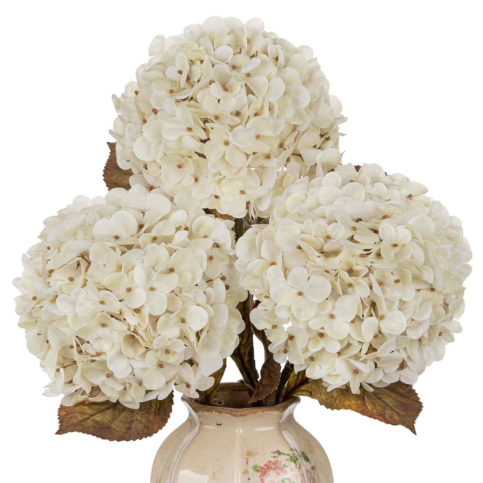 Photo 1 of DILATATA Large Artificial Hydrangea Flowers, 25.5" Fall White