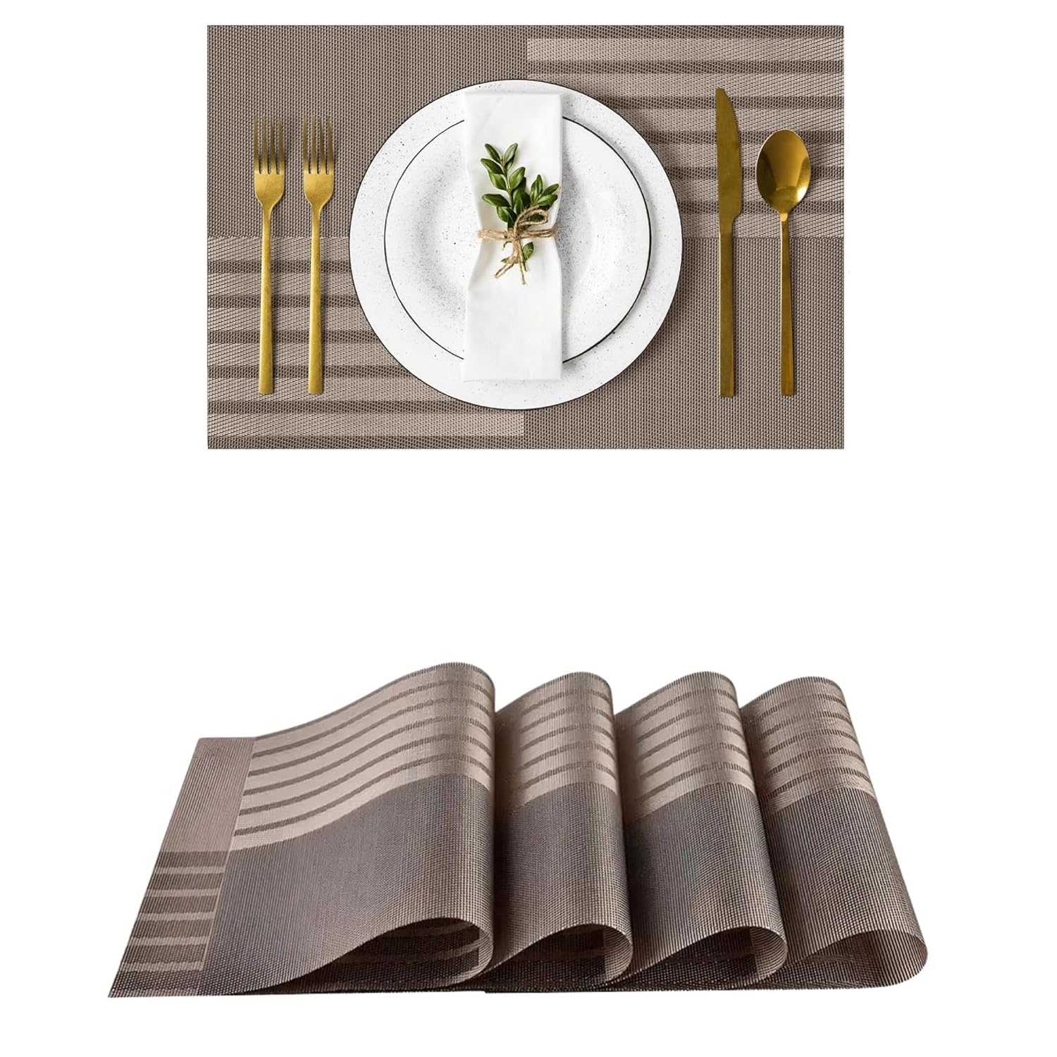 KONSSE Placemats Dining Table Place Mats | Placemats Table Mat PVC Material | Non-Slip Heat Resistant | Dining Tablemates Washable Anti-Skid | Size 45 x 30cm (6 PCS Square Gold) — Amazon image 12