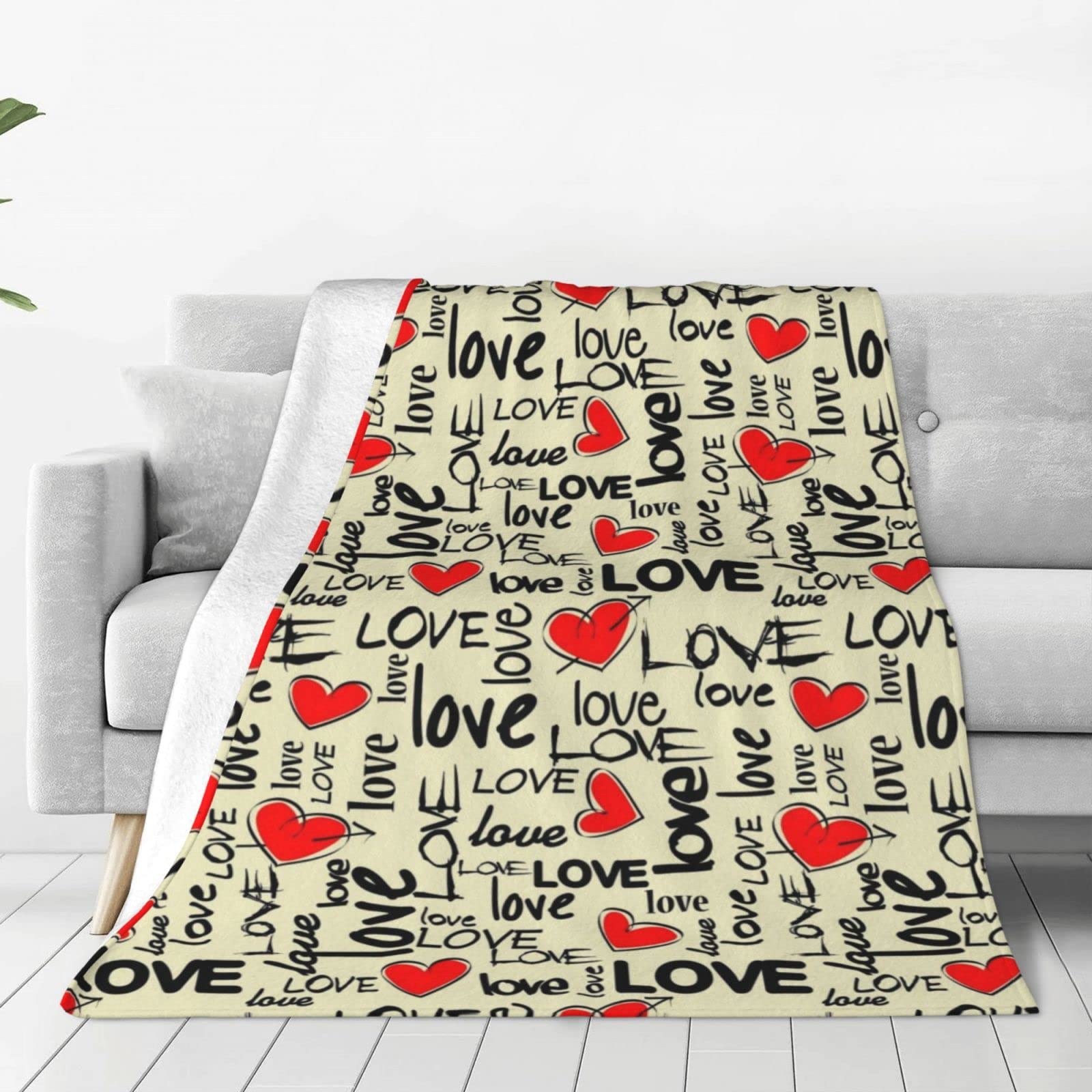 Lsjuee Throw Blanket Valentine's Day Love Warm Cozy Soft Lightweight Flannel Fleece Blanket for Bedroom Sofa Room Home Decorative Fuzzy Blanket 80"x60"
