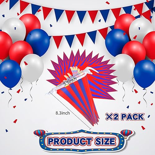 Miniatura 2 de Paquete de 2 banderas de carnaval rojo y azul banderines banderines banderas banderas de fiesta temática de circo banderas triangulares banderines