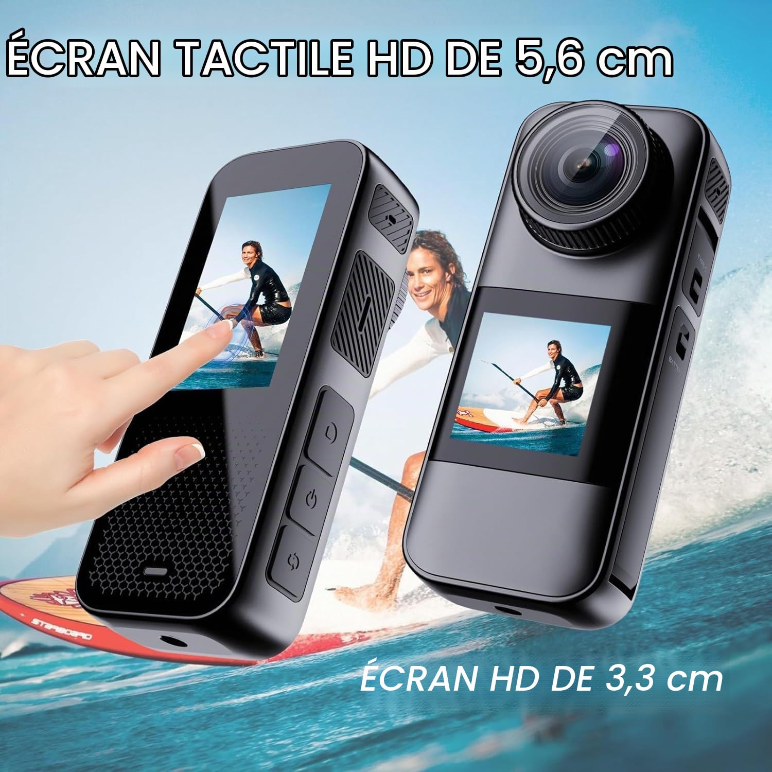 Xilecam Caméra Sport Double écran 4K 60FPS Caméra étanche à écran Tactile Camera Moto Anti-Secousse et Accessoires de Montage Adapté aux Sports de Plein air et au Cyclisme（Gris métallisé）