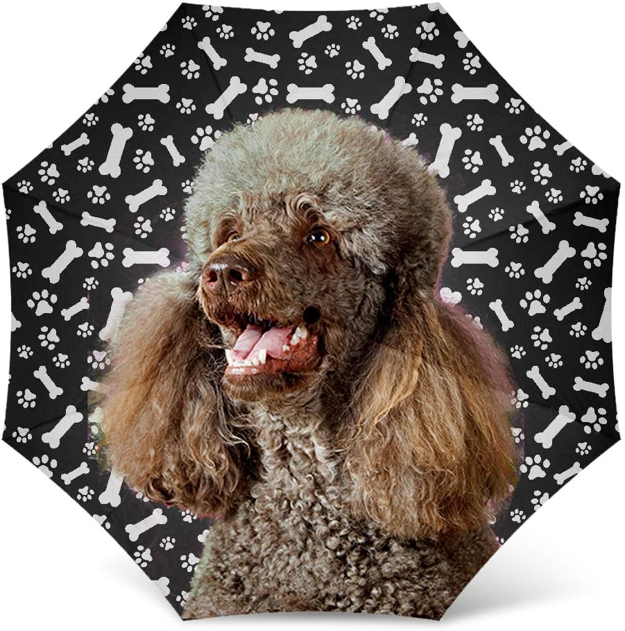 NIWAHO Poodles Dog Print Umbrella - Windproof Travel Folding Golf Umbrella - Best Dog Mom Gifts