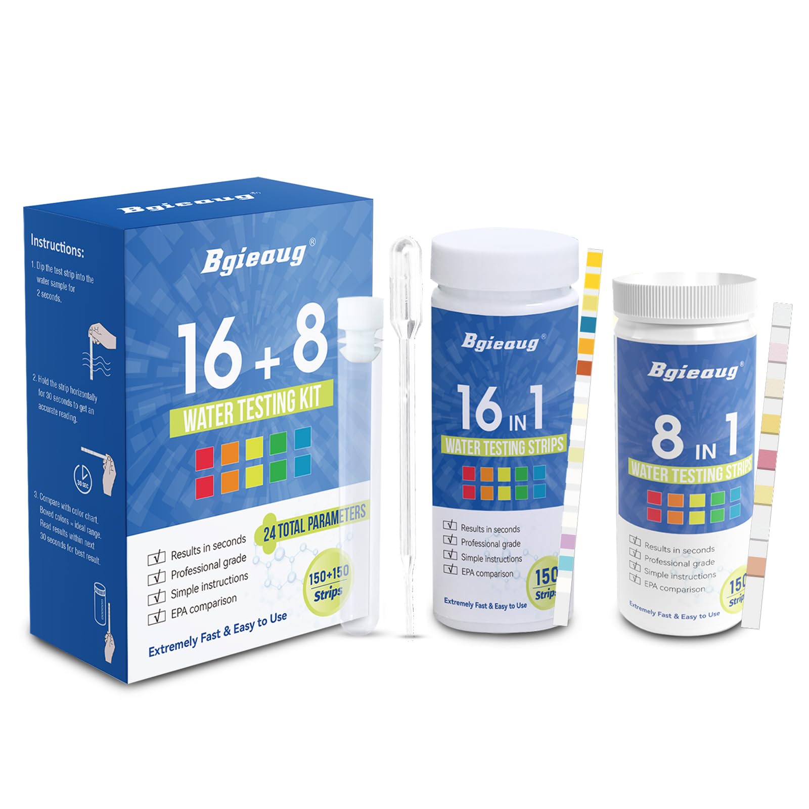 24 in 1 Water Testing Kits for Drinking Water 150 Strips, Pools & Spas, Hot Tubs, Home Tap and Well Water Test Kit for Hardness, pH, Lead, Iron,