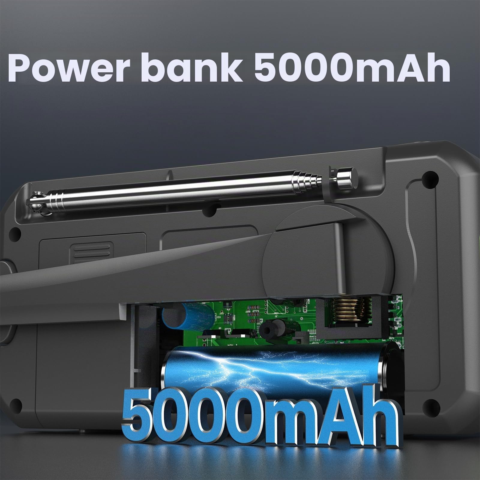 Radio de emergencia con manivela, radios meteorológicas de 5000 mAh, radios solares con manivela de emergencia, radio de alerta meteorológica NOAA/AM/FM, alarma SOS, linterna y lámpara de lectura