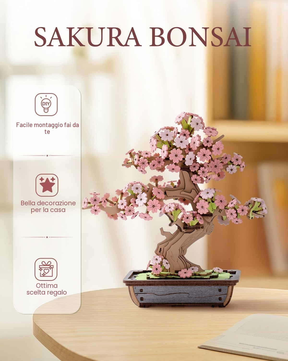 ROWOOD 3D Puzzle in legno Bonsai, kit modello pino fai da te per adulti da costruire, crea il tuo kit di costruzione in legno, decorazione unica per la casa (Sakura Bonsai)