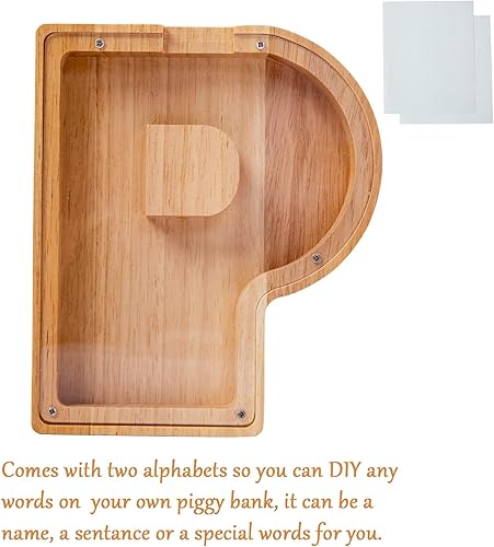 Miniatura 2 de Alcancía de madera con letras personalizadas, alcancía del alfabeto para niños, tanque de almacenamiento de letras del alfabeto, banco de monedas,