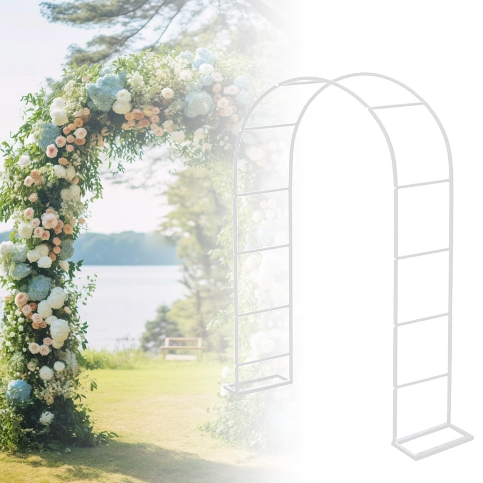 Biały i czarny metalowy łuk ogrodowy róża altana krata zewnętrzna dekoracja ślubna regulowana 80-350 cm wsparcie dla roślin pnących dł. 180 x szer. 40 x wys. 220 cm