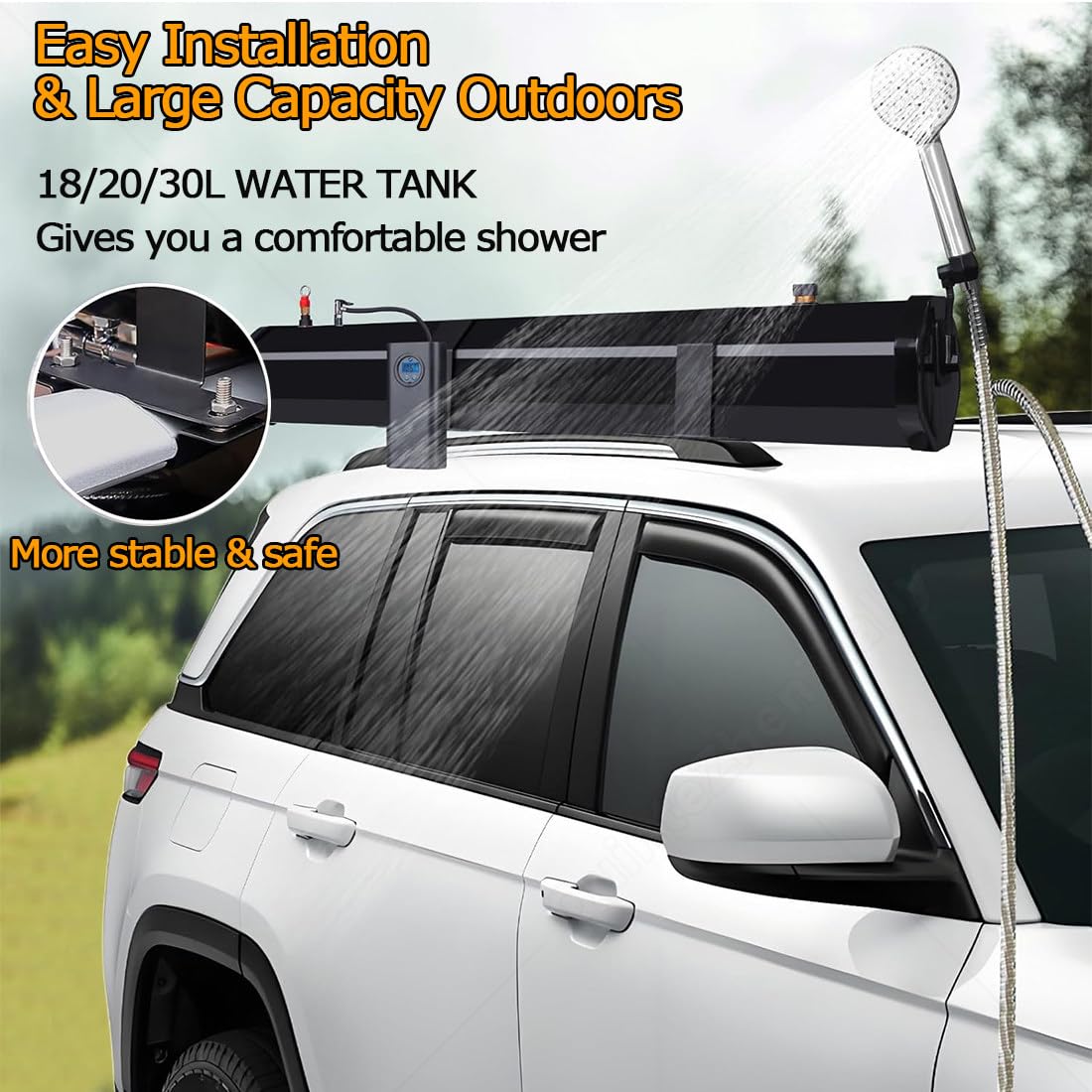 Campingdusche Camping Dusche Outdoor,Dachträger Druck Wassertank,Außendusche Solar mit Luftpumpe,Duschbrause Schlauch,Auf Dachträger für Geländewagen,Pickups Und Suvs 18L