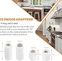 Vista 6 de Paquete de 4 perillas de control universales negras con 12 adaptadores y 4 perillas de control universales blancas con 12 adaptadores, compatible