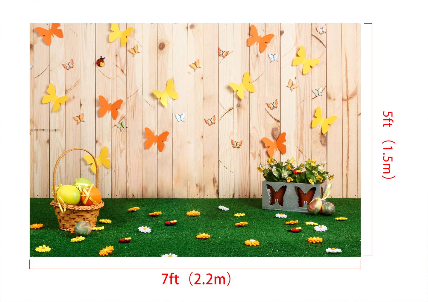 Kate 2,2x1,5m Fondo fotográfico para niños Fondo de Madera con Textura Microfibra Elemental Fondo de Dibujos Animados Flores de Mariposa Estudio de fotografía para niños Accesorios