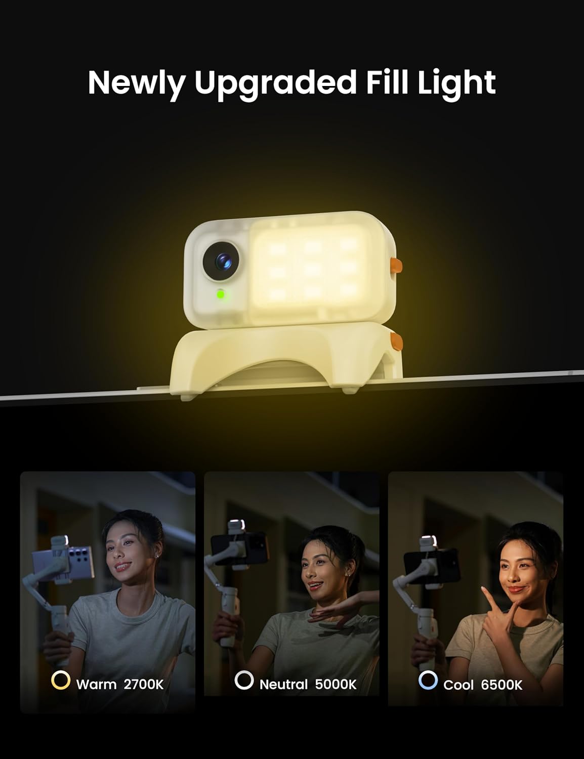 Hohem AI Tracking Sensor showing different fill light modes