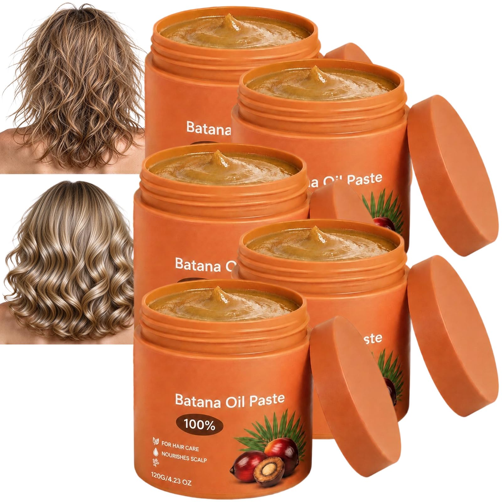 Maschera Nutriente per Capelli all'Olio di Batana, Trattamento Nutriente Profondo per la Cura del Cuoio Capelluto,Pasta di Olio di Batana,Crema Idratante Riparatrice per Capelli Crespi Ricci (5pcs)